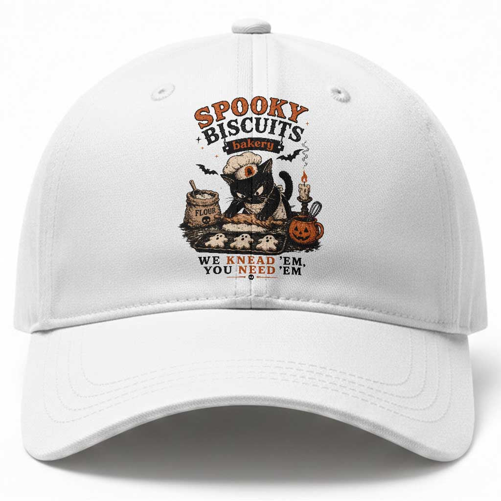 Kitty Biscuits Bakery Black Cat Halloween Baseball Cap Spooky Season Vintage Baking Pumpkin Cat Lover Fall Gift