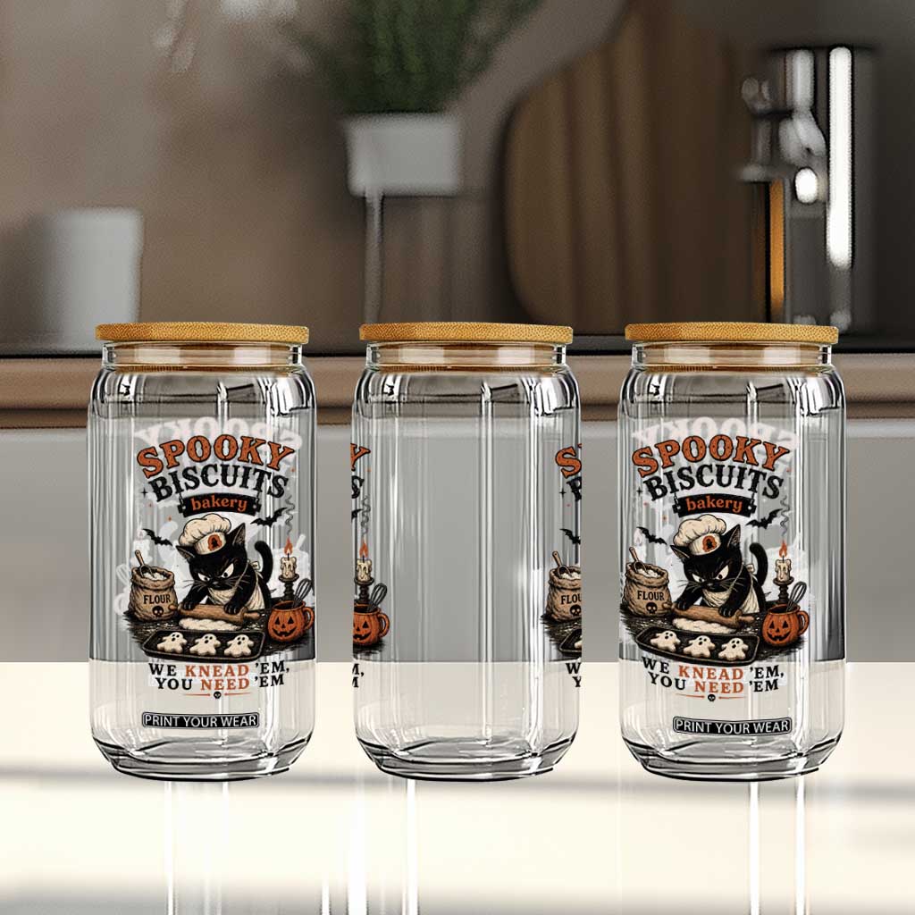 Kitty Biscuits Bakery Black Cat Halloween Glass Can Spooky Season Vintage Baking Pumpkin Cat Lover Fall Gift