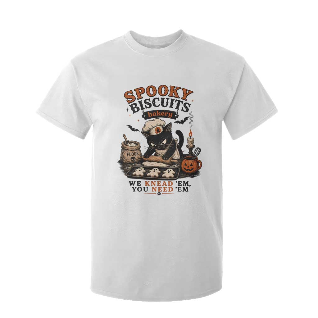 Kitty Biscuits Bakery Black Cat Halloween T Shirt For Kid Spooky Season Vintage Baking Pumpkin Cat Lover Fall Gift