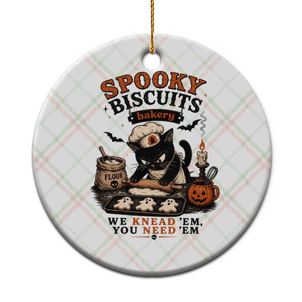 Kitty Biscuits Bakery Black Cat Halloween Ceramic Ornament Spooky Season Vintage Baking Pumpkin Cat Lover Fall Gift
