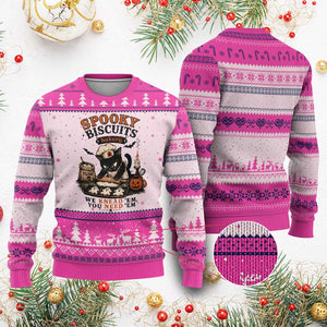 Kitty Biscuits Bakery Black Cat Halloween Ugly Christmas Sweater Spooky Season Vintage Baking Pumpkin Cat Lover Fall Gift