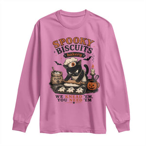 Kitty Biscuits Bakery Black Cat Halloween Long Sleeve Shirt Spooky Season Vintage Baking Pumpkin Cat Lover Fall Gift