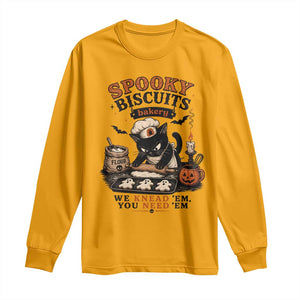 Kitty Biscuits Bakery Black Cat Halloween Long Sleeve Shirt Spooky Season Vintage Baking Pumpkin Cat Lover Fall Gift