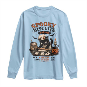 Kitty Biscuits Bakery Black Cat Halloween Long Sleeve Shirt Spooky Season Vintage Baking Pumpkin Cat Lover Fall Gift
