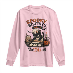 Kitty Biscuits Bakery Black Cat Halloween Long Sleeve Shirt Spooky Season Vintage Baking Pumpkin Cat Lover Fall Gift