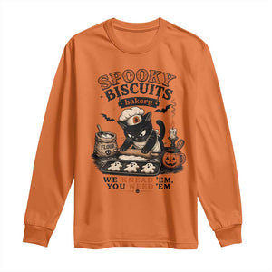 Kitty Biscuits Bakery Black Cat Halloween Long Sleeve Shirt Spooky Season Vintage Baking Pumpkin Cat Lover Fall Gift