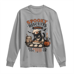 Kitty Biscuits Bakery Black Cat Halloween Long Sleeve Shirt Spooky Season Vintage Baking Pumpkin Cat Lover Fall Gift