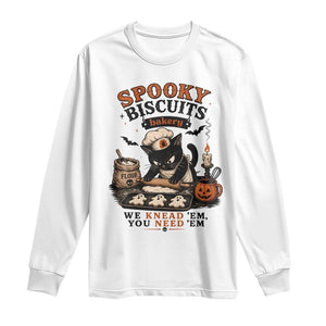Kitty Biscuits Bakery Black Cat Halloween Long Sleeve Shirt Spooky Season Vintage Baking Pumpkin Cat Lover Fall Gift