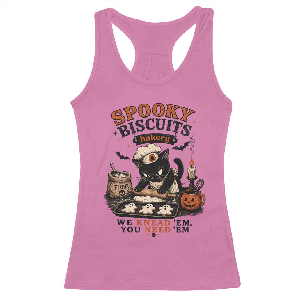 Kitty Biscuits Bakery Black Cat Halloween Racerback Tank Top Spooky Season Vintage Baking Pumpkin Cat Lover Fall Gift
