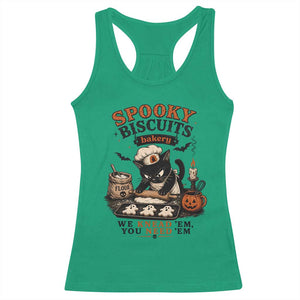 Kitty Biscuits Bakery Black Cat Halloween Racerback Tank Top Spooky Season Vintage Baking Pumpkin Cat Lover Fall Gift