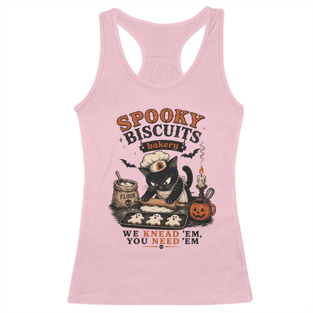Kitty Biscuits Bakery Black Cat Halloween Racerback Tank Top Spooky Season Vintage Baking Pumpkin Cat Lover Fall Gift