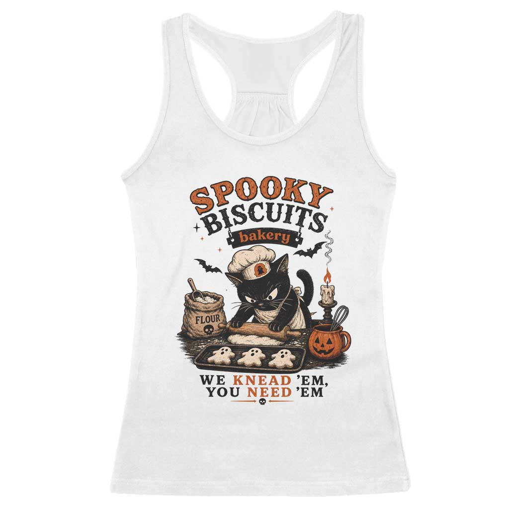 Kitty Biscuits Bakery Black Cat Halloween Racerback Tank Top Spooky Season Vintage Baking Pumpkin Cat Lover Fall Gift