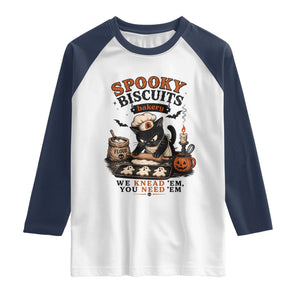 Kitty Biscuits Bakery Black Cat Halloween Raglan Shirt Spooky Season Vintage Baking Pumpkin Cat Lover Fall Gift