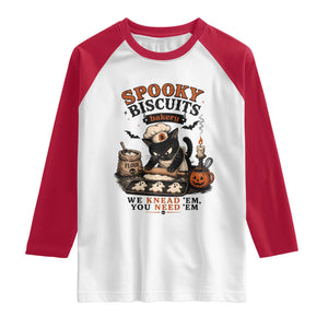 Kitty Biscuits Bakery Black Cat Halloween Raglan Shirt Spooky Season Vintage Baking Pumpkin Cat Lover Fall Gift