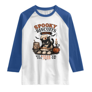 Kitty Biscuits Bakery Black Cat Halloween Raglan Shirt Spooky Season Vintage Baking Pumpkin Cat Lover Fall Gift
