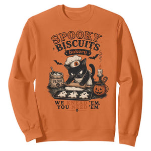 Kitty Biscuits Bakery Black Cat Halloween Sweatshirt Spooky Season Vintage Baking Pumpkin Cat Lover Fall Gift