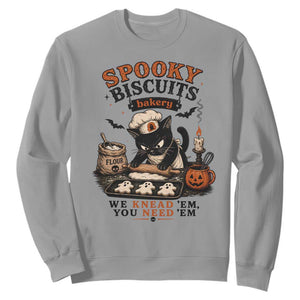 Kitty Biscuits Bakery Black Cat Halloween Sweatshirt Spooky Season Vintage Baking Pumpkin Cat Lover Fall Gift