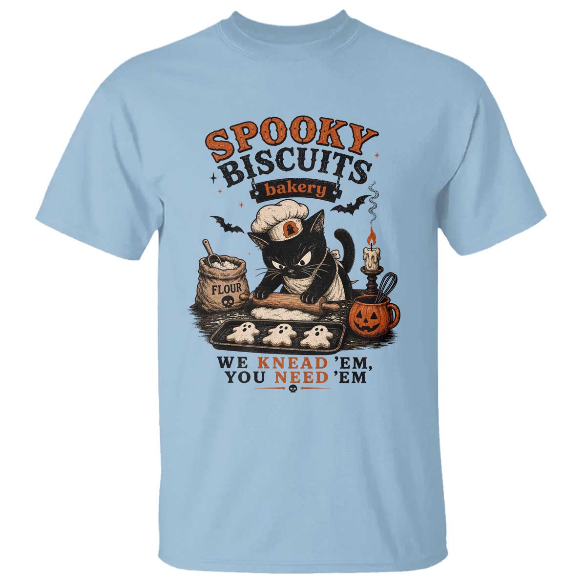 Kitty Biscuits Bakery Black Cat Halloween T Shirt Spooky Season Vintage Baking Pumpkin Cat Lover Fall Gift