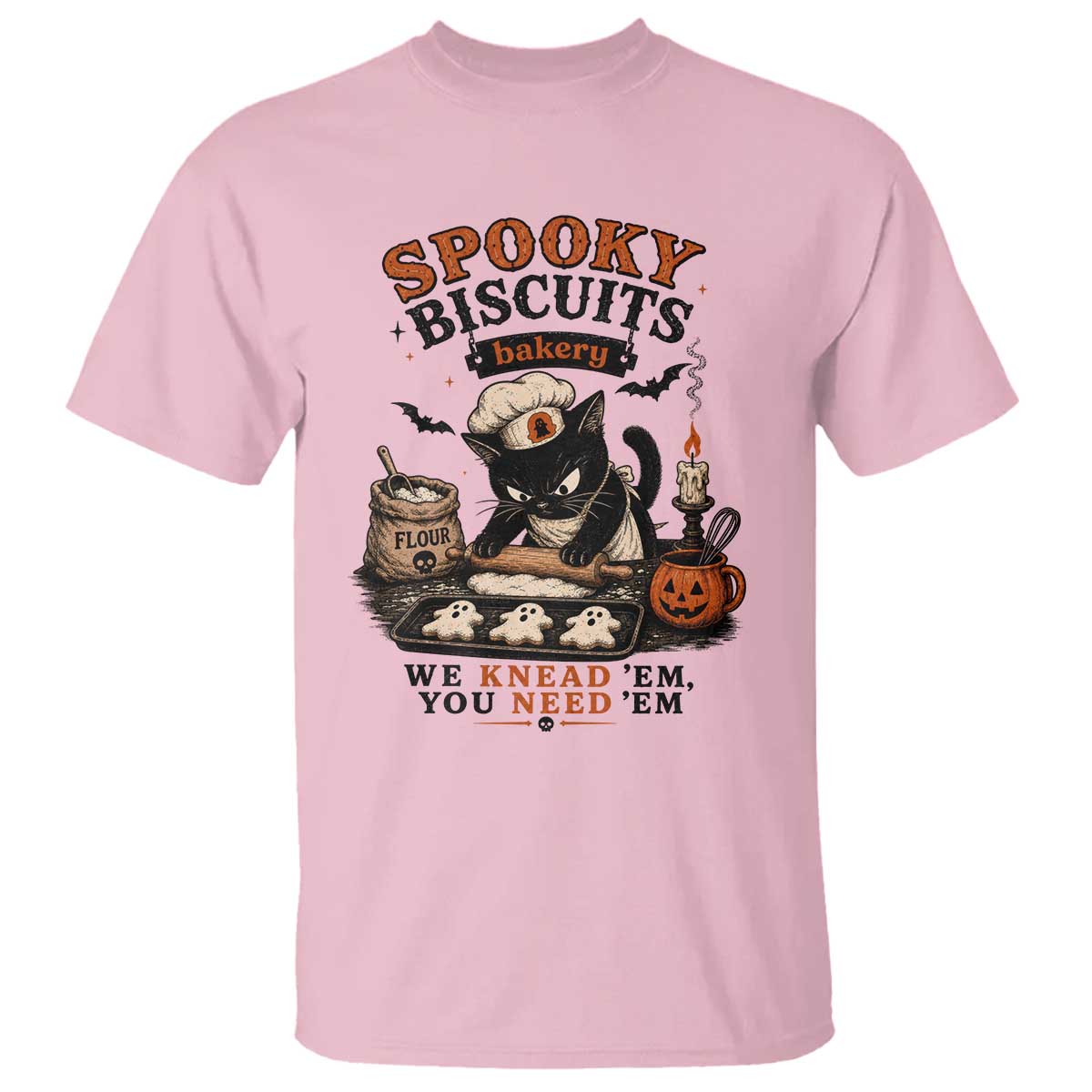 Kitty Biscuits Bakery Black Cat Halloween T Shirt Spooky Season Vintage Baking Pumpkin Cat Lover Fall Gift