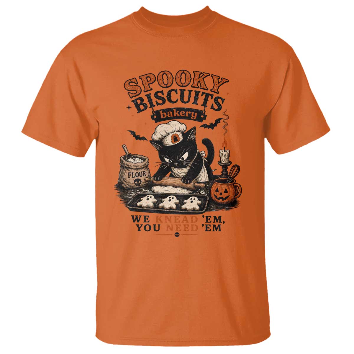 Kitty Biscuits Bakery Black Cat Halloween T Shirt Spooky Season Vintage Baking Pumpkin Cat Lover Fall Gift