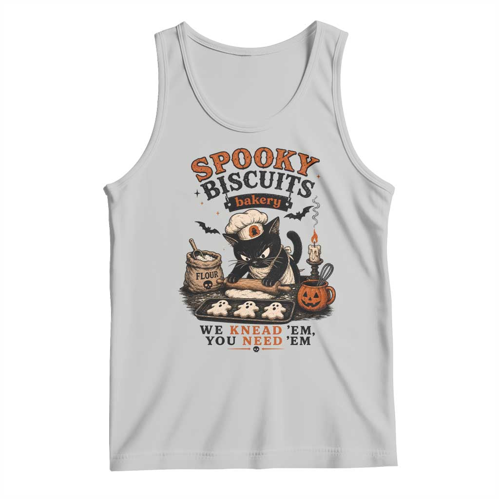 Kitty Biscuits Bakery Black Cat Halloween Tank Top Spooky Season Vintage Baking Pumpkin Cat Lover Fall Gift