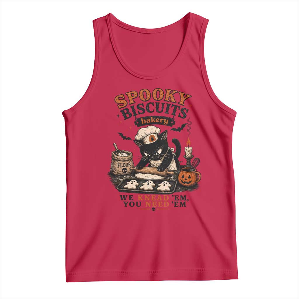 Kitty Biscuits Bakery Black Cat Halloween Tank Top Spooky Season Vintage Baking Pumpkin Cat Lover Fall Gift