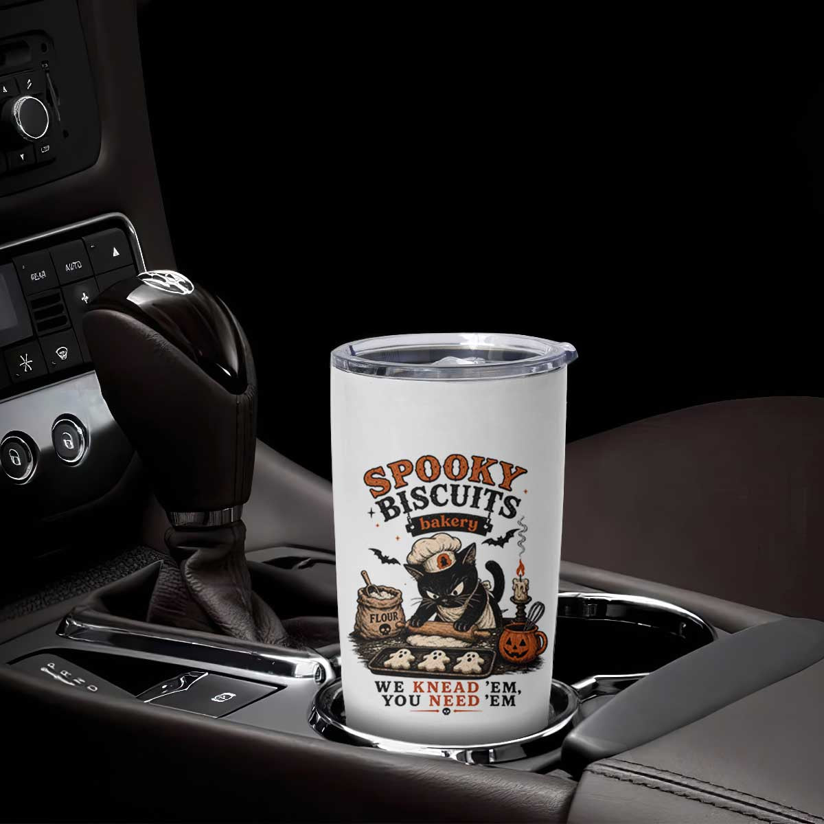 Kitty Biscuits Bakery Black Cat Halloween Tumbler Cup Spooky Season Vintage Baking Pumpkin Cat Lover Fall Gift