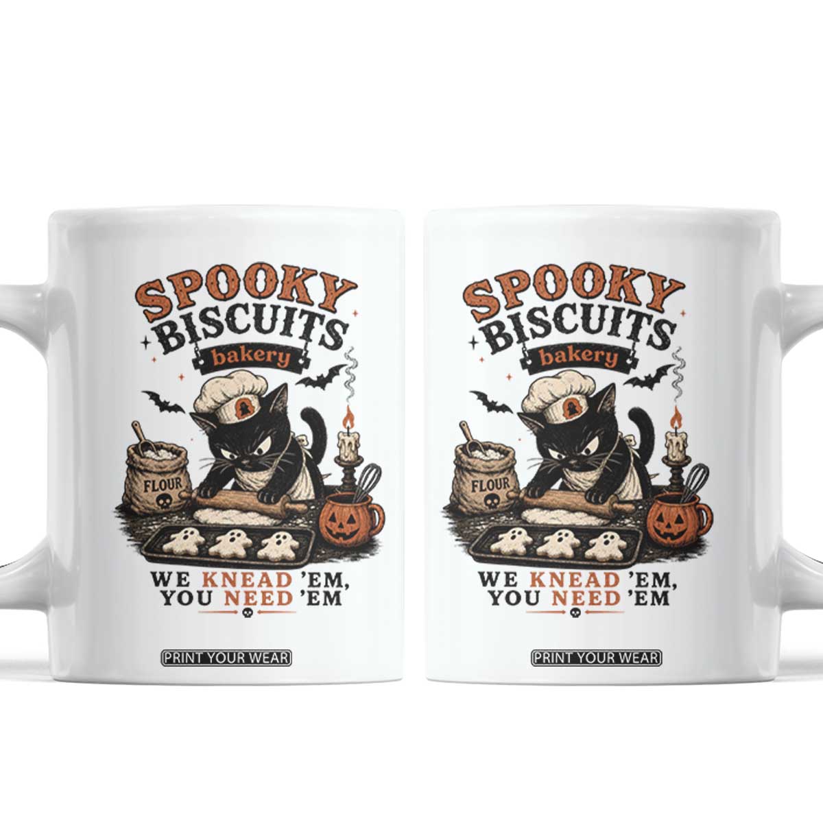 Kitty Biscuits Bakery Black Cat Halloween Coffee Mug Spooky Season Vintage Baking Pumpkin Cat Lover Fall Gift