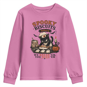 Kitty Biscuits Bakery Black Cat Halloween Youth Sweatshirt Spooky Season Vintage Baking Pumpkin Cat Lover Fall Gift