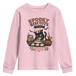 Kitty Biscuits Bakery Black Cat Halloween Youth Sweatshirt Spooky Season Vintage Baking Pumpkin Cat Lover Fall Gift