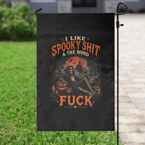 I Like Spooky Shit Grim Reaper Coffee Drinking Halloween Graphic Garden Flag