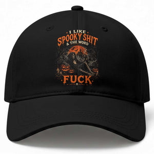 I Like Spooky Shit Grim Reaper Coffee Drinking Halloween Graphic Baseball Cap