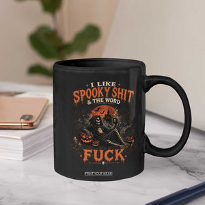 I Like Spooky Shit Grim Reaper Coffee Drinking Halloween Graphic Coffee Mug
