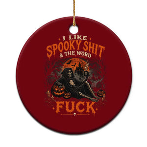 I Like Spooky Shit Grim Reaper Coffee Drinking Halloween Graphic Ceramic Ornament