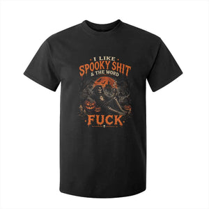 I Like Spooky Shit Grim Reaper Coffee Drinking Halloween Graphic T Shirt For Kid