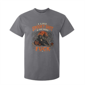 I Like Spooky Shit Grim Reaper Coffee Drinking Halloween Graphic T Shirt For Kid