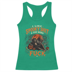 I Like Spooky Shit Grim Reaper Coffee Drinking Halloween Graphic Racerback Tank Top