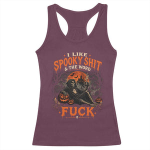 I Like Spooky Shit Grim Reaper Coffee Drinking Halloween Graphic Racerback Tank Top