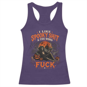 I Like Spooky Shit Grim Reaper Coffee Drinking Halloween Graphic Racerback Tank Top