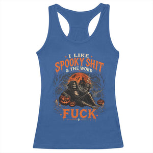 I Like Spooky Shit Grim Reaper Coffee Drinking Halloween Graphic Racerback Tank Top
