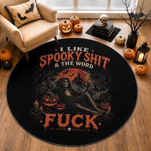 I Like Spooky Shit Grim Reaper Coffee Drinking Halloween Graphic Round Rug