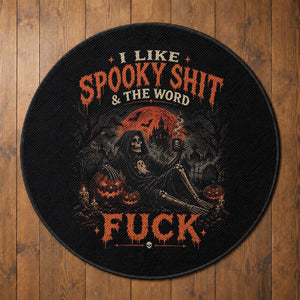 I Like Spooky Shit Grim Reaper Coffee Drinking Halloween Graphic Round Rug
