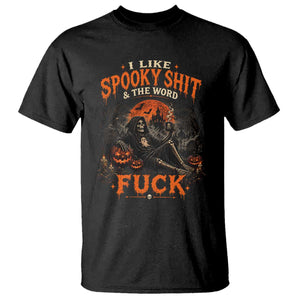 I Like Spooky Shit Grim Reaper Coffee Drinking Halloween Graphic T Shirt