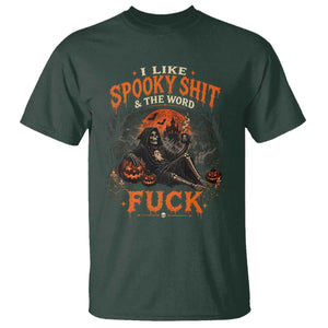 I Like Spooky Shit Grim Reaper Coffee Drinking Halloween Graphic T Shirt