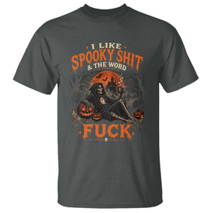 I Like Spooky Shit Grim Reaper Coffee Drinking Halloween Graphic T Shirt