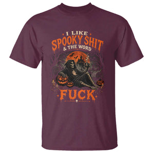 I Like Spooky Shit Grim Reaper Coffee Drinking Halloween Graphic T Shirt