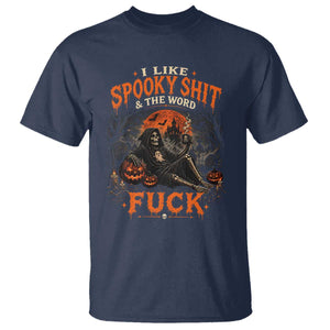 I Like Spooky Shit Grim Reaper Coffee Drinking Halloween Graphic T Shirt