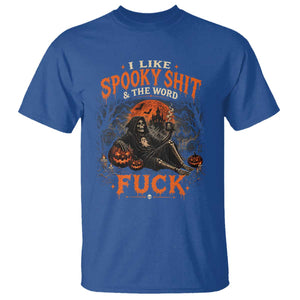 I Like Spooky Shit Grim Reaper Coffee Drinking Halloween Graphic T Shirt