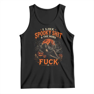 I Like Spooky Shit Grim Reaper Coffee Drinking Halloween Graphic Tank Top