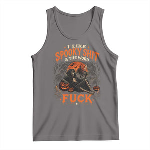 I Like Spooky Shit Grim Reaper Coffee Drinking Halloween Graphic Tank Top